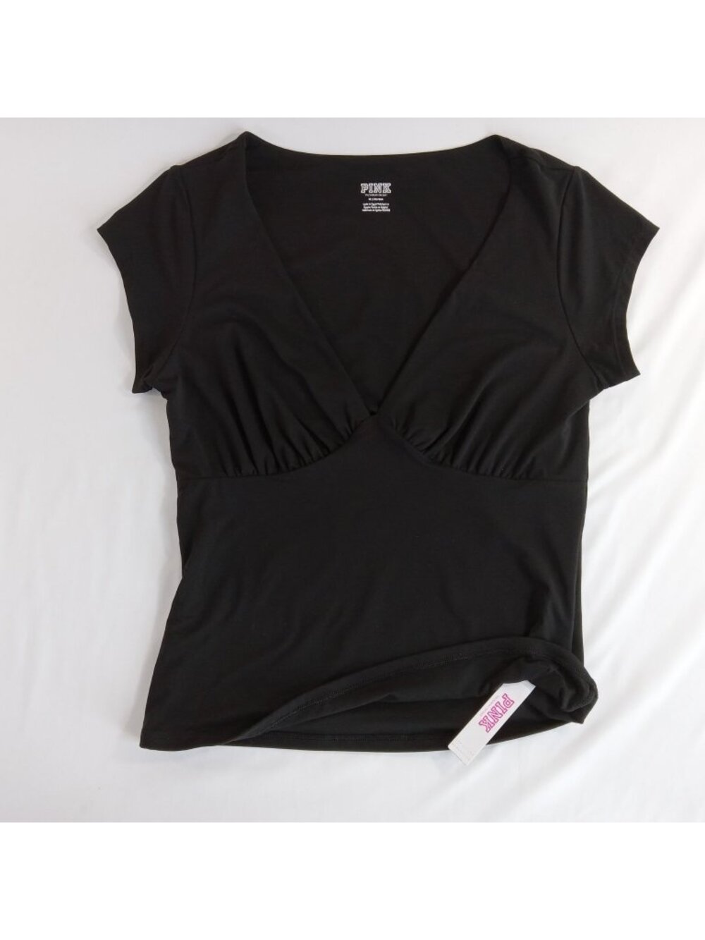 PINK Victoria's Secret Black Plunge V-Neck Cap Sleeve Top Women's Medium NWT
